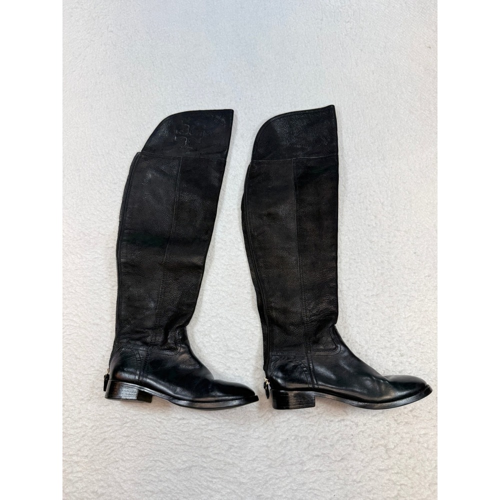 Tory Burch Black Pebbled Leather Over The Knee Riding Boots Size 6M